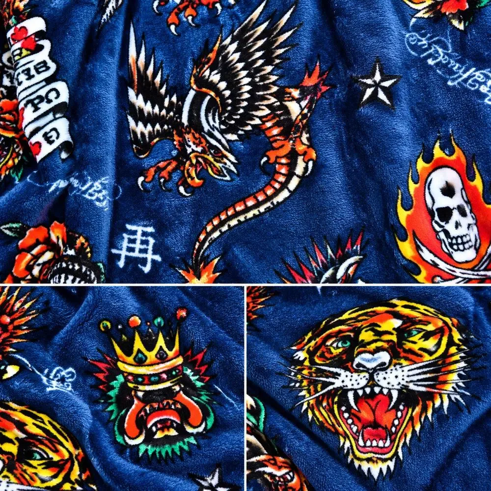 Ed Hardy Blue Full/Queen Plush Blanket . 90 x 90